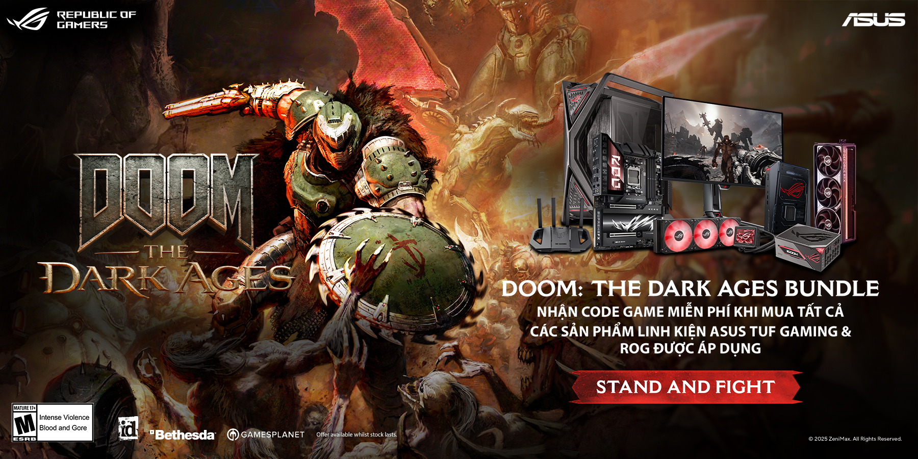 TẶNG CODE GAME DOOM VÀ CƠ HỘI BỐC THĂM TRÚNG THƯỞNG BỘ PC LẮP RÁP KHI MUA LINH KIỆN ASUS