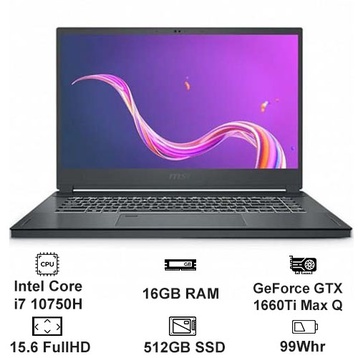 Laptop MSI Creator 15 A10SDT 483VN (I7-10750H/ 16GB/ 512GB SSD/ 15.6FHD Touch/ GTX1660 Ti Max-Q 6GB/ Win 10/ Carbon Gray)