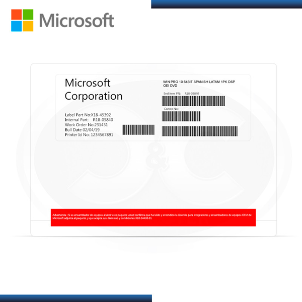 Phần mềm HĐH Microsoft Windows Pro 10 64Bit Eng Intl 1pk DSP OEI DVD (FQC-08929)