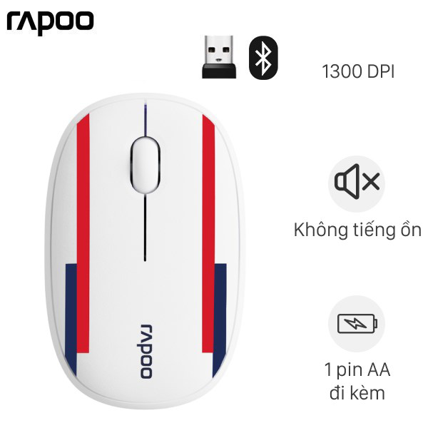 Chuột không dây Rapoo M650 Silent English (Bluetooth, Wireless, White Red Blue)