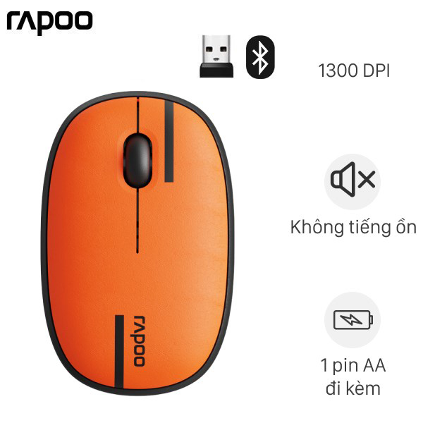 Chuột không dây Rapoo M650 Silent Netherlands (Bluetooth, Wireless, Orange Black)