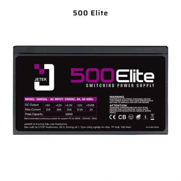 Nguồn máy tính Jetek 500 Elite 500W ( 80 Plus/Màu Đen/Non Modular)