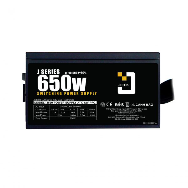Nguồn máy tính Jetek J650  650W ( 80 Plus/Màu Đen/Non Modular)