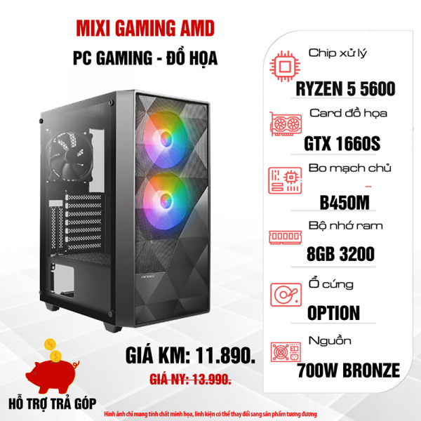 Máy tính để bàn MIXI GAMING AMD - R5500/B450/R8G/GTX1660S