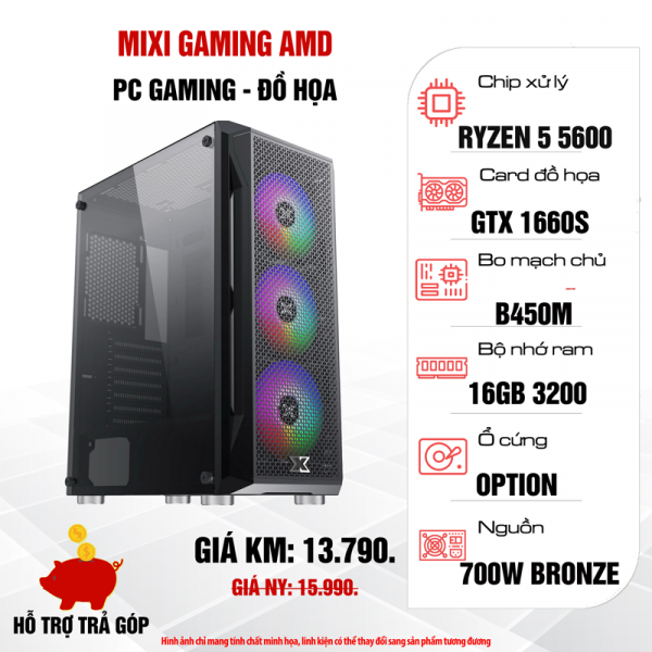 Máy tính để bàn MIXI GAMING AMD - R5600/B450/R16G/GTX1660S