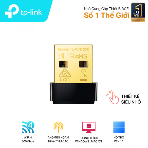 Cạc mạng không dây TP-Link USB TL-WN725N Nano (Chuẩn N/ 150Mbps/ Ăng-ten ngầm)