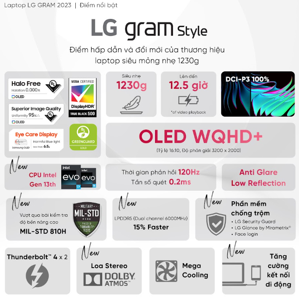 Laptop LG Gram Ultra Slim 16Z90RS-G.AH54A5 (Core i5 1340P/ 16GB RAM/ 512GB SSD/ Intel Iris Xe Graphics/ 16.0inch WQHD/ Windows 11 Home/ White/ Model 2023)