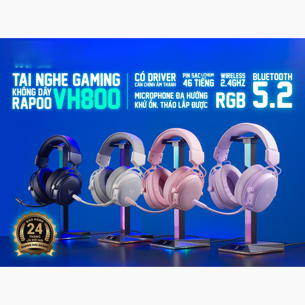 Tai nghe không dây Gaming Rapoo VH800 (Bluetooth 5.2 và Wireless 2.4Ghz, LED RGB) 