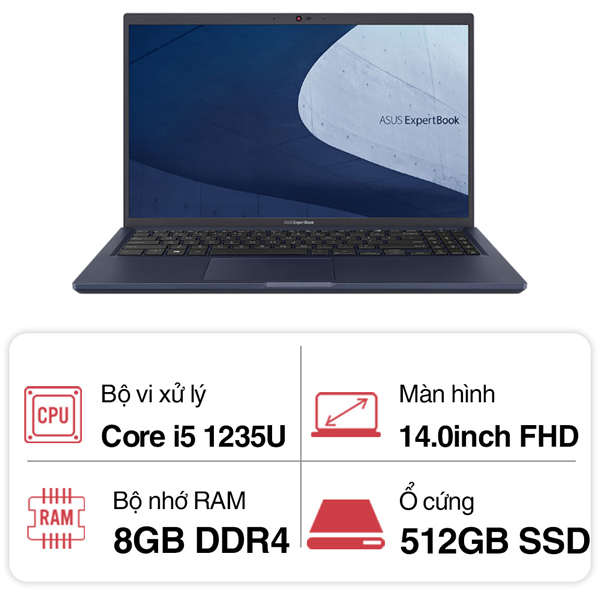Laptop Asus ExpertBook B1400CBA-EB0641W (Core i5 1235U/ 8GB RAM/ 512GB SSD/ Intel UHD Graphics/ 14.0inch Full HD/ Windows 11 Home/ Black/ Vỏ nhôm)