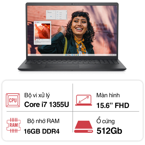 Laptop Dell Inspiron 3530 71035574 (Core i7 1355U/ 16GB RAM/ 512GB SSD/ Intel Iris Xe Graphics/ 15.6inch Full HD/ Windows 11 Home + Office Student/ Silver/ Vỏ nhựa)