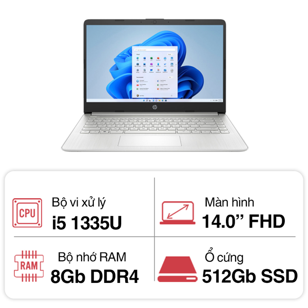 Laptop HP 14s ep0128TU 8U6L5PA (Core i5 1335U/ 8GB/ 512GB SSD/ Intel UHD Graphics/ 14.0inch Full HD/ Windows 11 Home/ Silver)