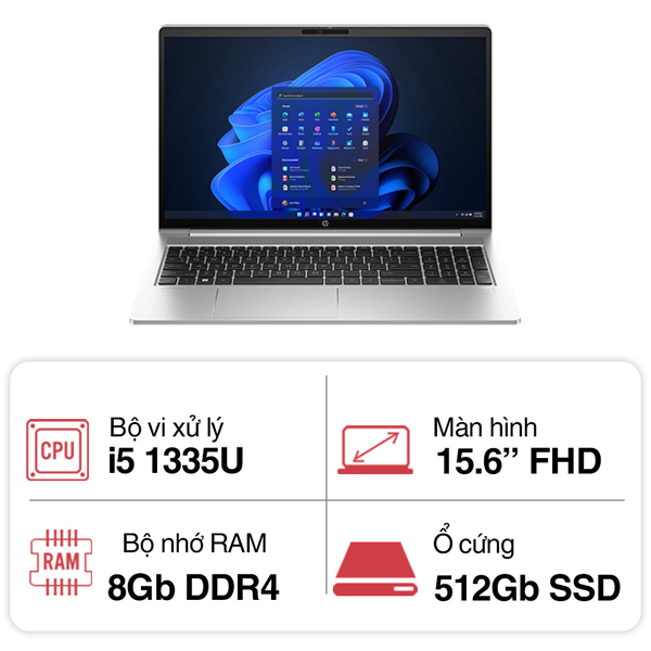 Laptop HP ProBook 450 G10 9H1N4PT (Core i5 1335U/ 8GB RAM/ 512GB SSD/ Intel UHD Graphics/ 15.6inch Full HD/ Windows 11 Home/ Silver/ Vỏ nhôm)