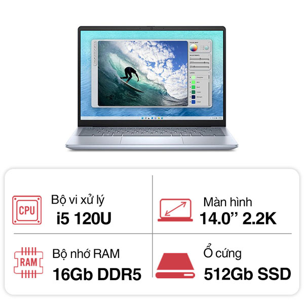 Laptop Dell Inspiron 5440 C5U165W11IBD2 (Core 5 120U/ 16GB RAM/ 512GB SSD/ MX 570A/ 14 inch 2.2K/ Win 11/ Office/ Vỏ nhôm)