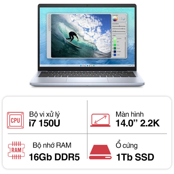 Laptop Dell Inspiron 5440 71034770 (Core 7 150U/ 16GB RAM/ 1TB SSD/ MX 570A/ 14 inch 2.2K/ Win 11/ Office/ Vỏ nhôm)