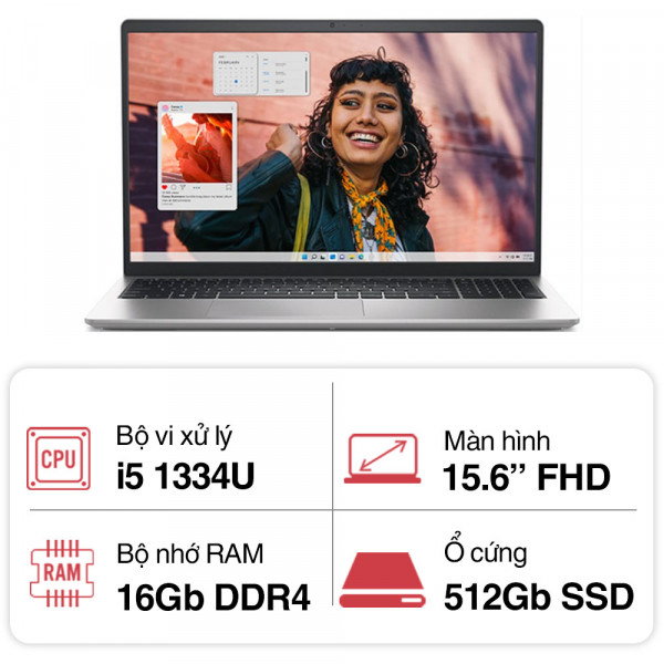 Laptop Dell Inspiron 3530 71053696 (i5 1334U/ 16GB RAM/ 512GB SSD/ 15.6 inch FHD/ Win 11/ Office/ Silver)