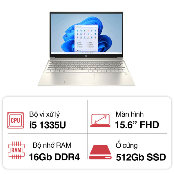 Laptop HP Pavilion 15-eg3033TX 8U6L6PA (i5 1335U/ 16GB RAM/ 512GB SSD/ MX550 2GB/ 15.6 inch FHD/Win11/ Gold/ Vỏ nhôm)