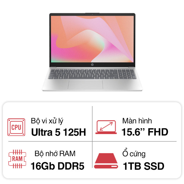 Laptop HP 15 fd1062TU 9Z2Y0PA (Ultra 5 125H/ 16GB RAM/ 1TB SSD/ 15.6 inch FHD/ Win11/ Silver)