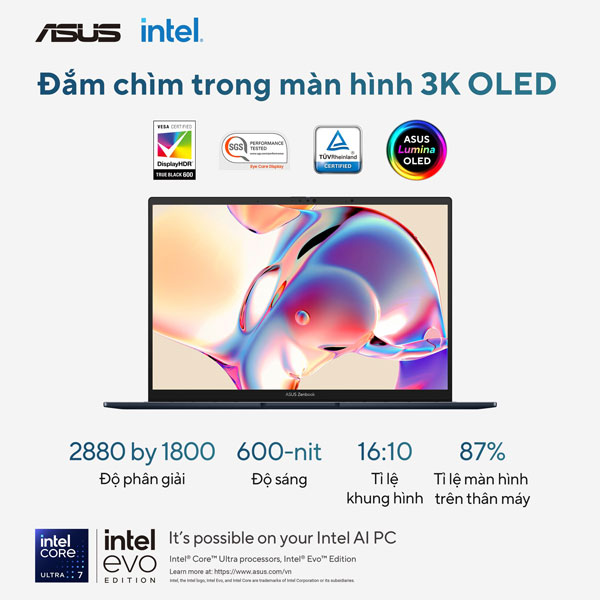 Laptop Asus Zenbook 14 UX3405CA-PZ204WS (Ultra 9 285H/ 32GB RAM/ 1TB SSD/ 14 inch 3K Touch/ 120Hz/ Win 11/ Office/ Blue/ Vỏ nhôm/ Bút)