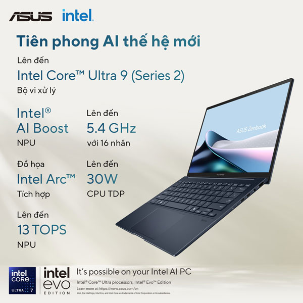Laptop Asus Zenbook 14 UX3405CA-PZ204WS (Ultra 9 285H/ 32GB RAM/ 1TB SSD/ 14 inch 3K Touch/ 120Hz/ Win 11/ Office/ Blue/ Vỏ nhôm/ Bút)