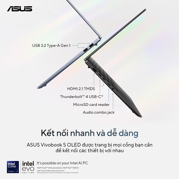Laptop Asus Vivobook S14 OLED S5406SA-PP059WS (Ultra 7 258V/ 32GB RAm/ 1TB SSD/ 14 inch 3K/ 120Hz/ Win 11/ Office/ Blue)