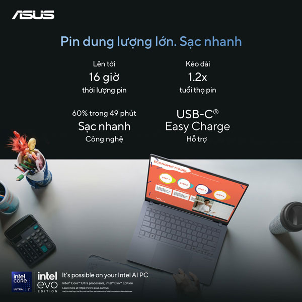 Laptop Asus Vivobook S14 OLED S5406SA-PP059WS (Ultra 7 258V/ 32GB RAm/ 1TB SSD/ 14 inch 3K/ 120Hz/ Win 11/ Office/ Blue)