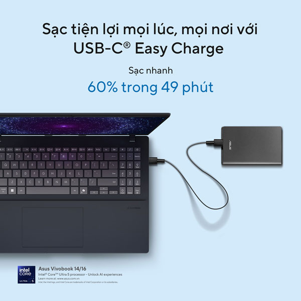 Laptop Asus Vivobook 14 A1407CA-LY008WS (Ultra 5 225H/ 16GB RAM/ 512GB SSD/ 14 inch WUXGA/ Win 11/ Office/ Silver)