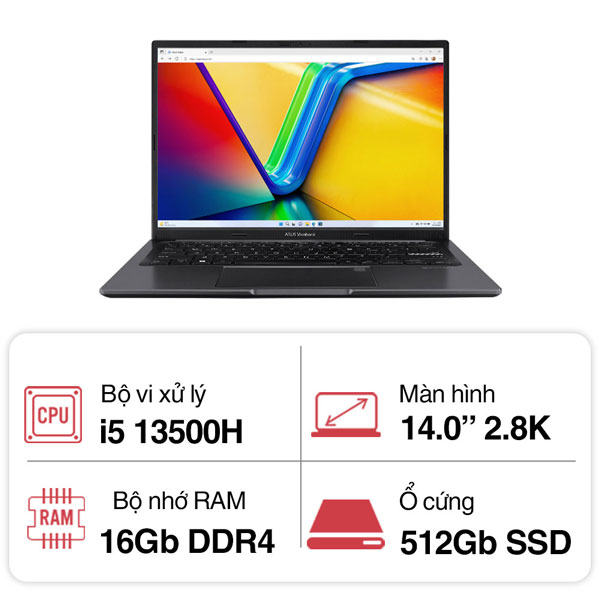 Laptop Asus Vivobook 14 OLED A1405VA-KM257W (i5 13500H/ 16GB RAM/ 512GB SSD/ 14 inch 2.8K/ Win11/ Black)