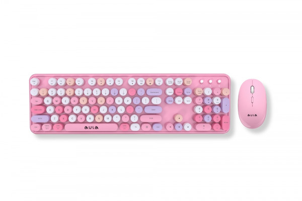 Bộ bàn phím chuột không dây AULA AC306 (Wireless/ Pink Colorful)
